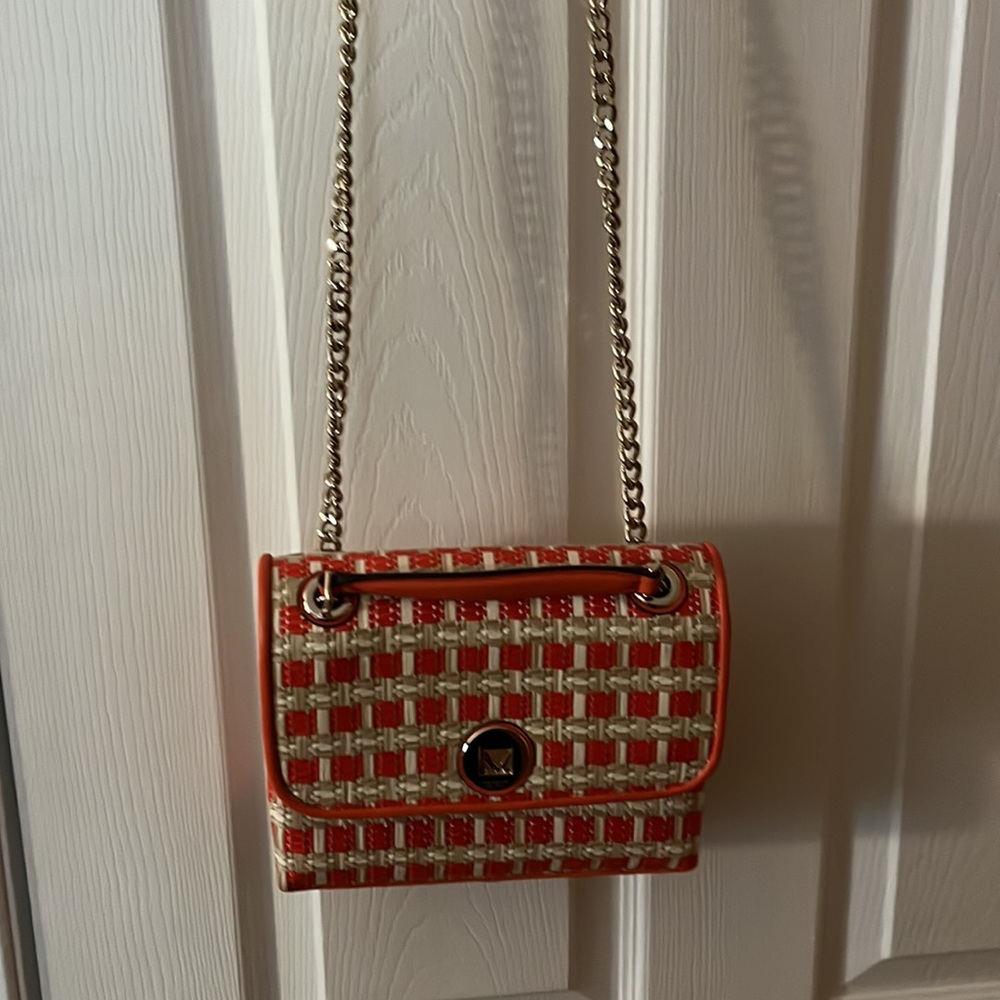 NWOT Vintage Kate Spade orange and cream fabric woven bag. - Picture 13 of 14